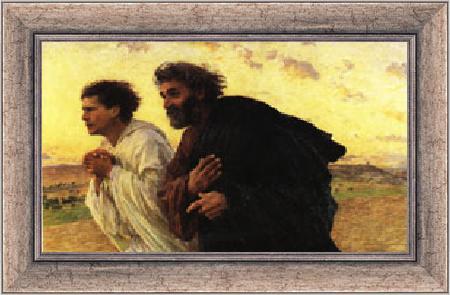 framed  Eugene Burnand The Disciples Peter and John Rushing to the Sepulcher the Morning of the Resurrection, Ta3071-1